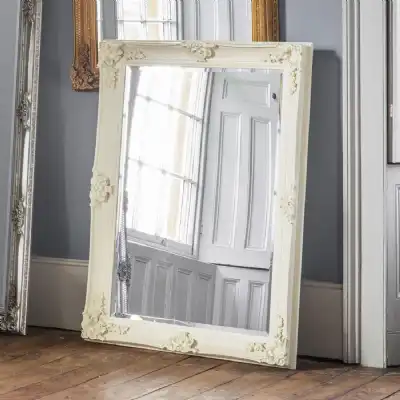 Rectangular Baroque Wall Mirror Cream Painted Ornate Carved