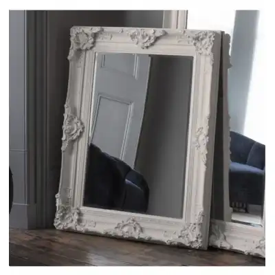Aged Cream Ornate Carved Rectangular Wall Mirror