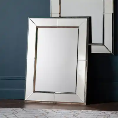 Large Silver Bevelled Mirrored Glass Rectangle Wall Mirror