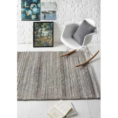 Origins Chunky Knit Grey Natural Hand Woven Wool Poly Yarn Floor Rug 160x230cm
