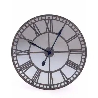 Large Distressed Round Wall Clock Mirrored Glass Face