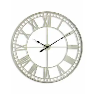 Large 120cm Round Antique Cream Skeleton Wall Clock