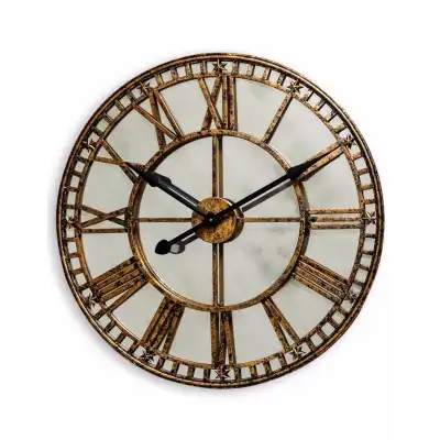 Large Round Gold Wall Clock Mirrored Glass Face