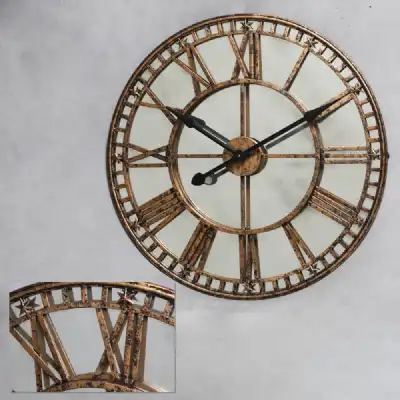Gold Metal Round Mirrored Wall Clock