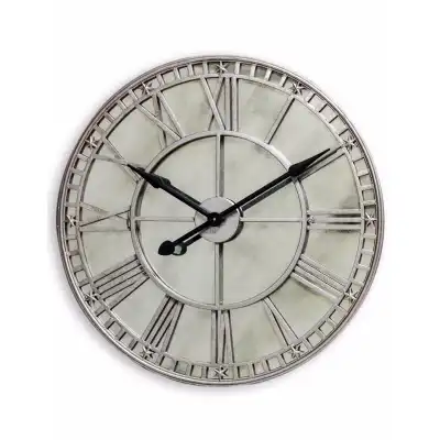 Large Silver Round Mirrored Wall Clock