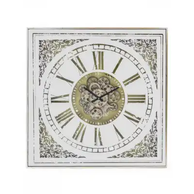 Gold Square Mirrored Face Moving Gears Wall Clock