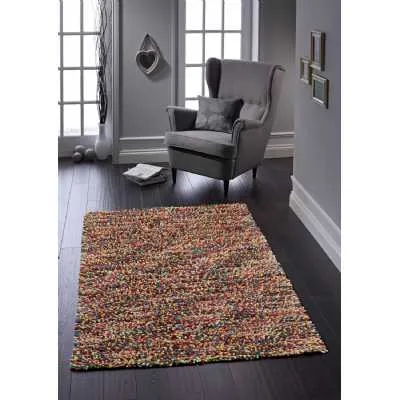 Origins Rocks Modern Rectangular Pure Wool Bobble Textured Floor Rug Multicolour 120x170cm