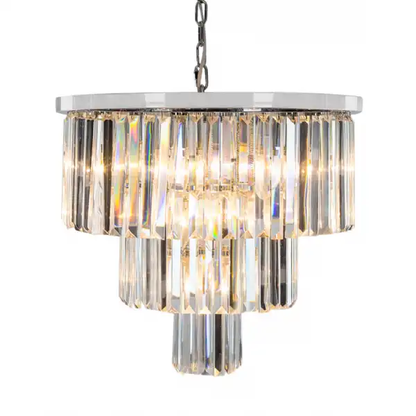 Chrome Clear Glass Prism Drop Round Chandelier