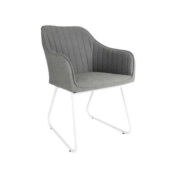 Grey Fabric White Metal Framed Outdoor Dining Chair