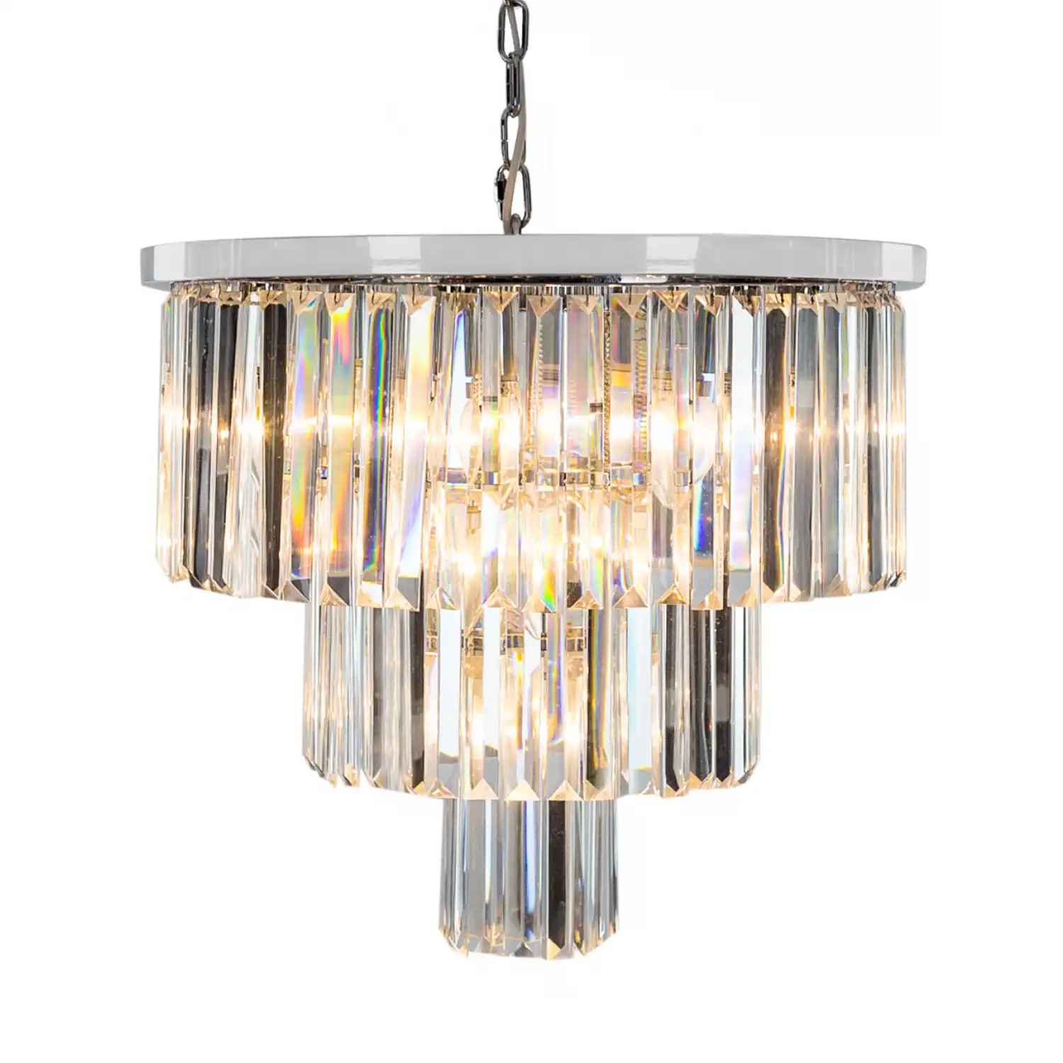 Chrome Clear Glass Prism Drop Round Chandelier