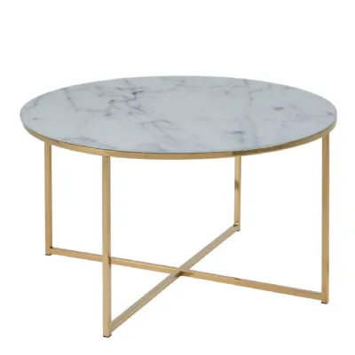 Alisma Round Coffee Table with White Marble Top & Gold Legs