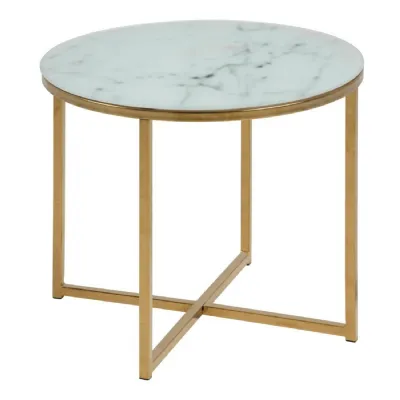 Alisma Round Side Table with White Marble Effect Top