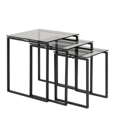 Katrine Nest of Tables with Smoked Glass Top Set of 3