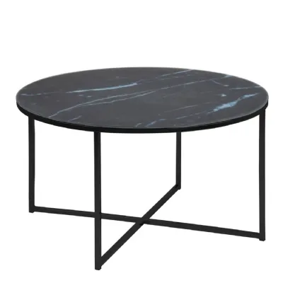 Alisma Round Coffee Table with Black Marble Top & Black Legs