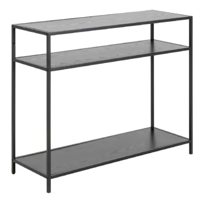 Seaford Console Table with 2 Shelves in Black and Oak