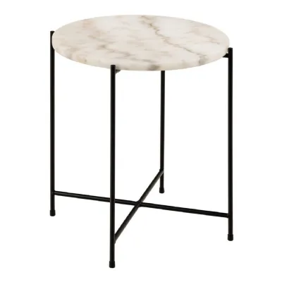 Avila Side Table With White Marble Effect Dia42x45 cm