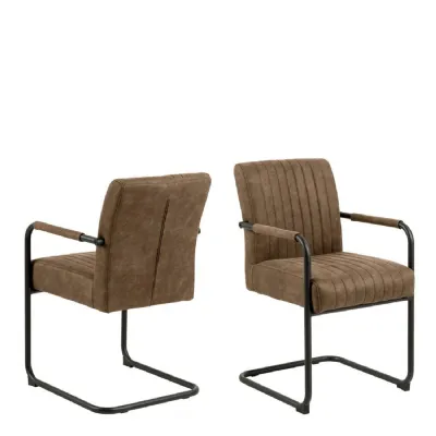 Adele Dining Chair in Light Brown Fabric Set of 2