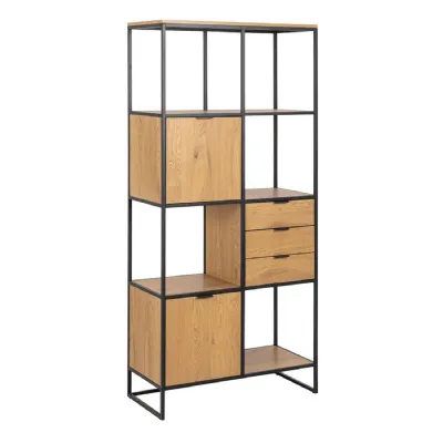 Swindon Bookcase with 2 Doors, 3 drawers and 2 Shelves in Black