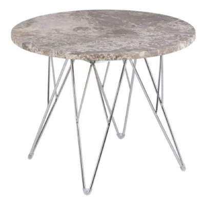Prunus Round Side Table with GreyBrown Marble Top