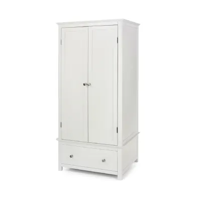White Painted Modern Double Combi Wardrobe with Drawer