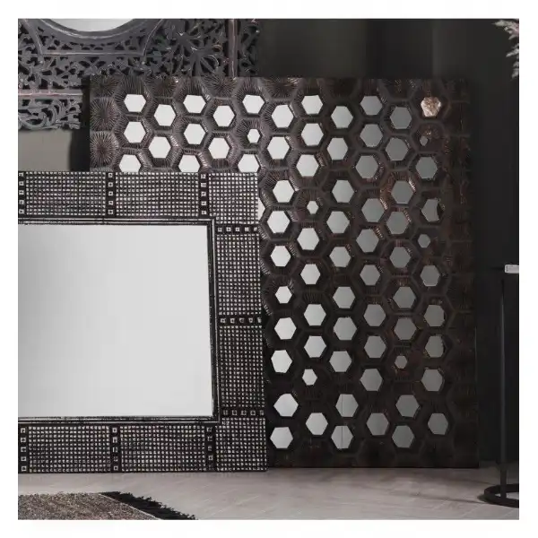Black and Silver Intricate Square Frame Mirror