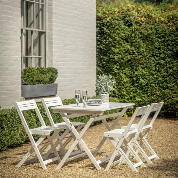 White Slatted Wood Outdoor Foldaway 4 Seater Dining Set