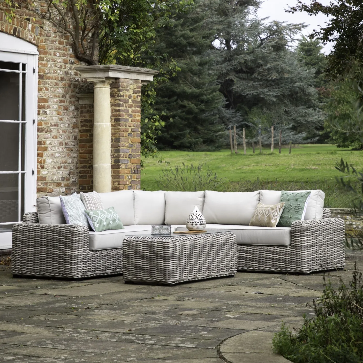 Natural Rattan Garden Corner Lounge Set with Coffee Table