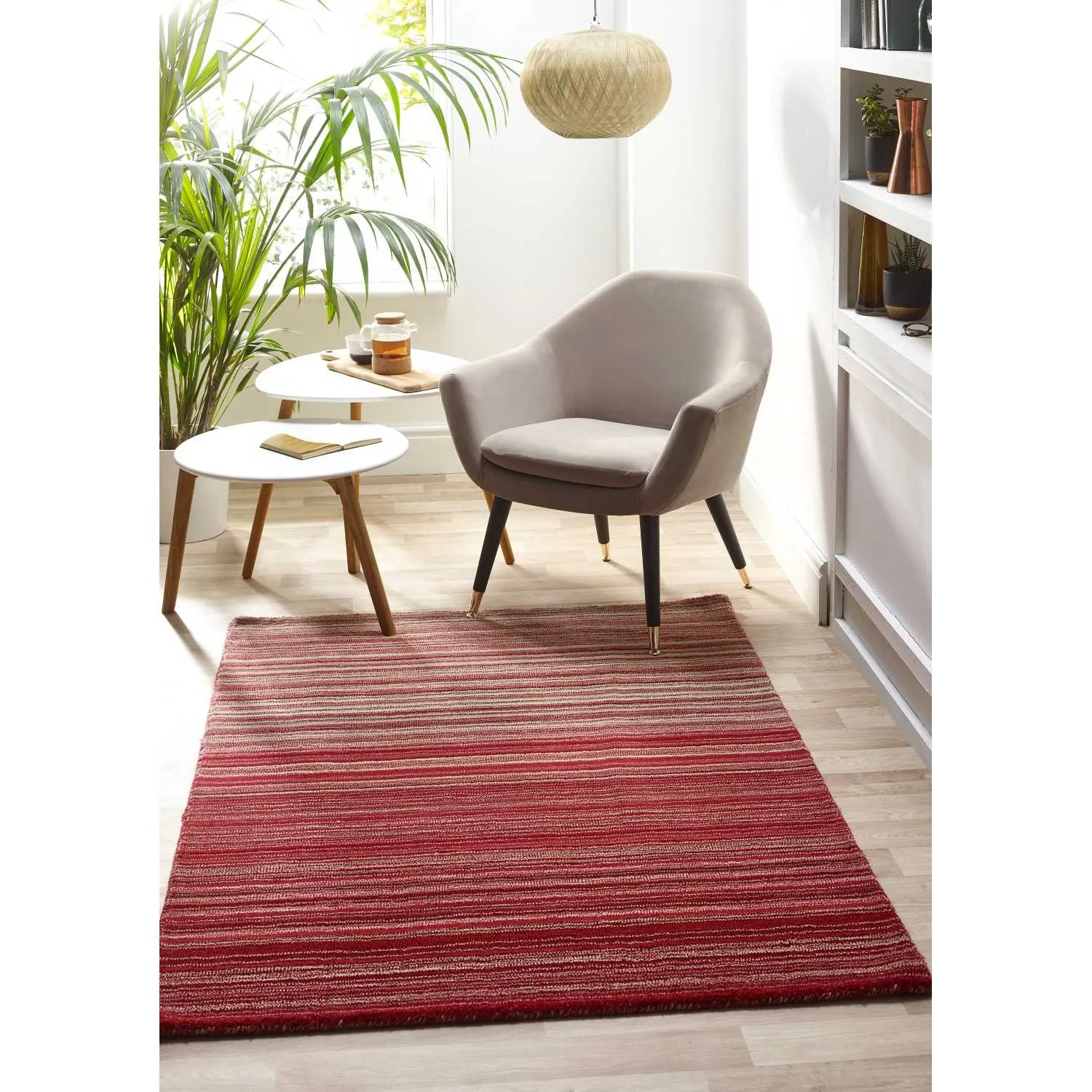 Origins Fine Red Stripes Hand Loom Woven Pure Wool Rectangular Floor Rug 160x230cm